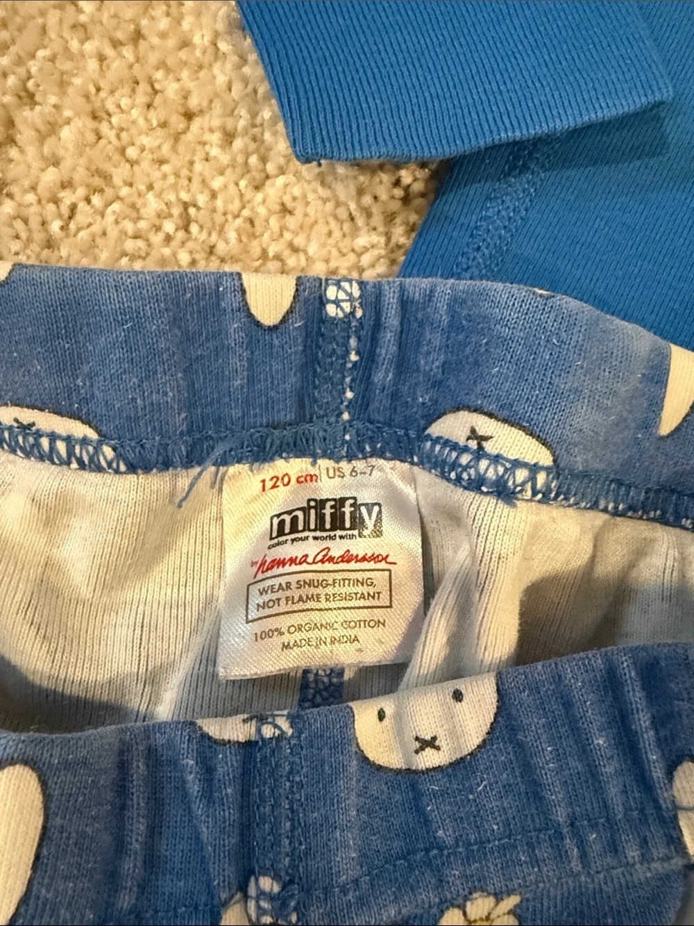 Hanna Andersson Miffy Blue Bunny Print Kids Pajama Set with Yellow, size 6